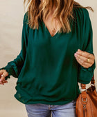 Notched Neck Lantern Sleeve Blouse - Body By J'ne