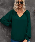 Notched Neck Lantern Sleeve Blouse - Body By J'ne