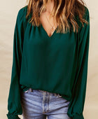 Notched Neck Lantern Sleeve Blouse - Body By J'ne