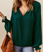 Notched Neck Lantern Sleeve Blouse - Body By J'ne