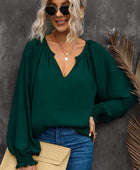 Notched Neck Lantern Sleeve Blouse - Body By J'ne