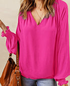 Notched Neck Lantern Sleeve Blouse - Body By J'ne