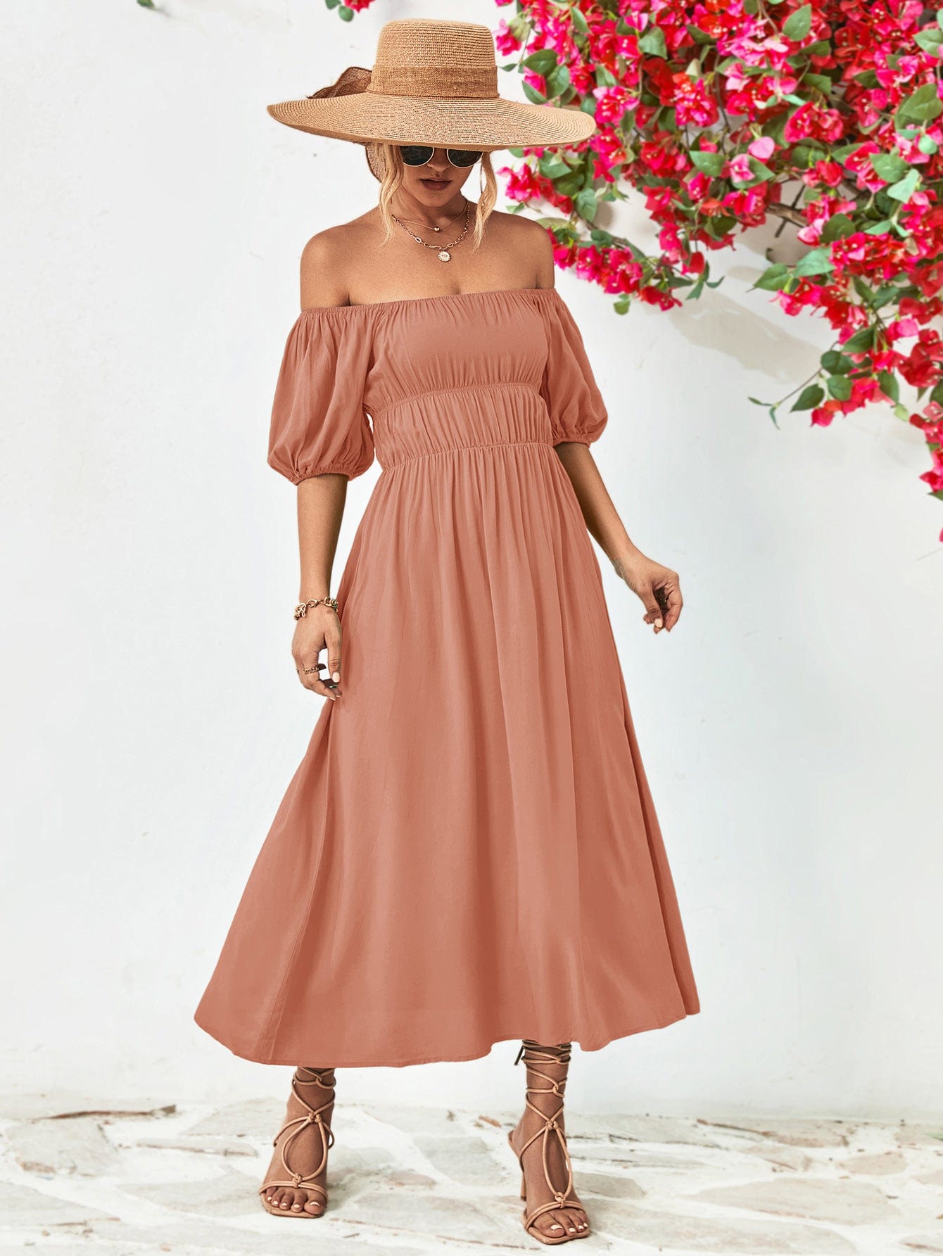 Off-Shoulder Balloon Sleeve Midi Dress - Body By J'ne
