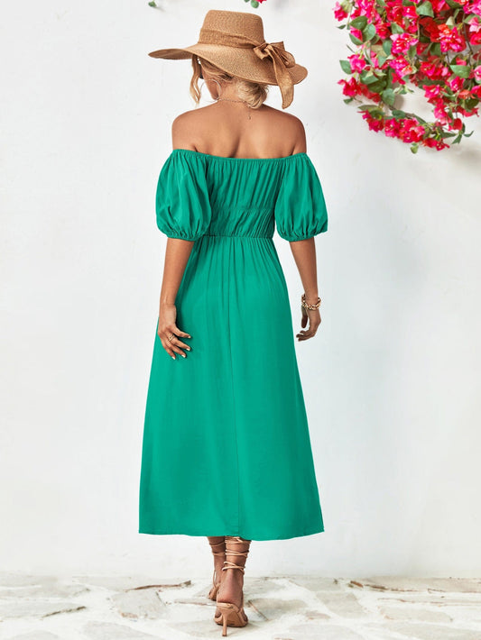 Off-Shoulder Balloon Sleeve Midi Dress - Body By J'ne