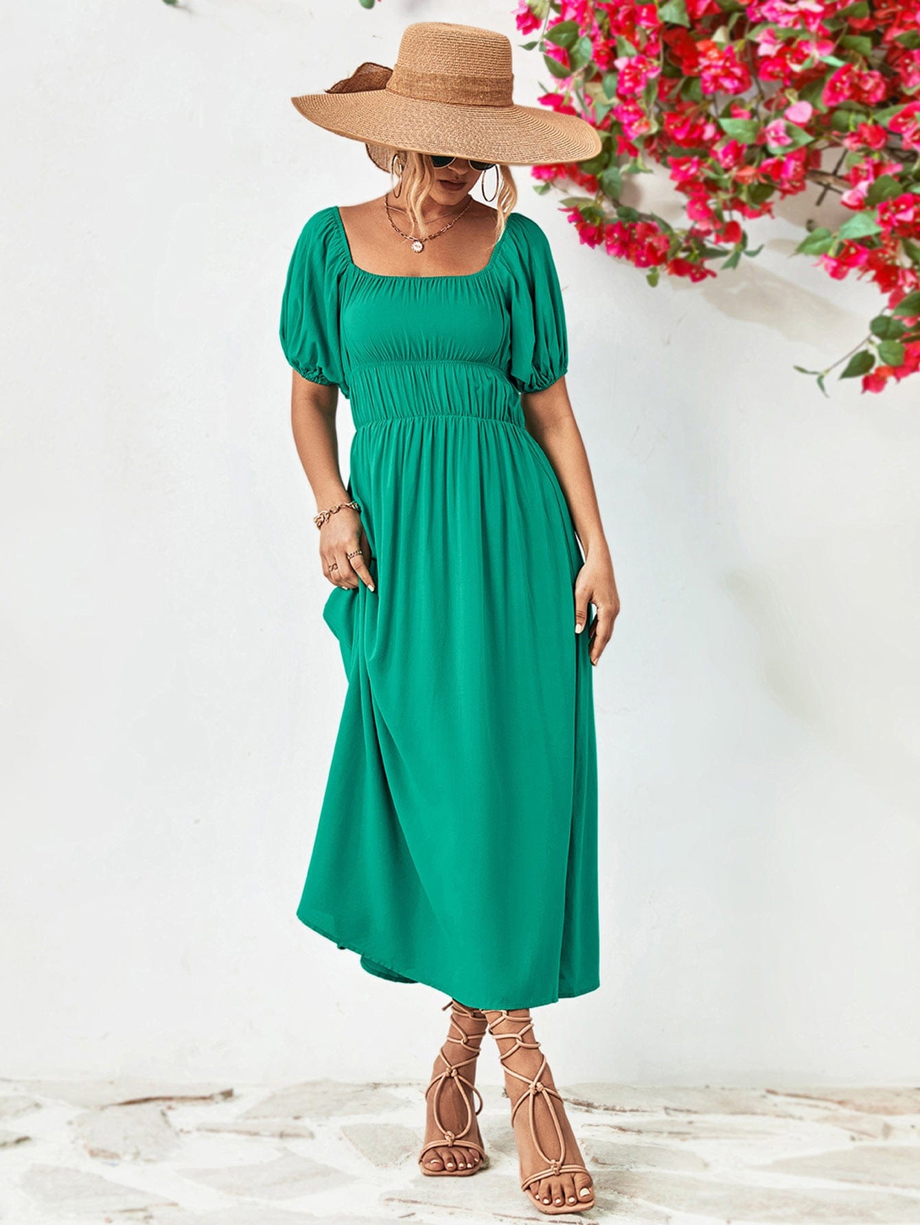 Off-Shoulder Balloon Sleeve Midi Dress - Body By J'ne