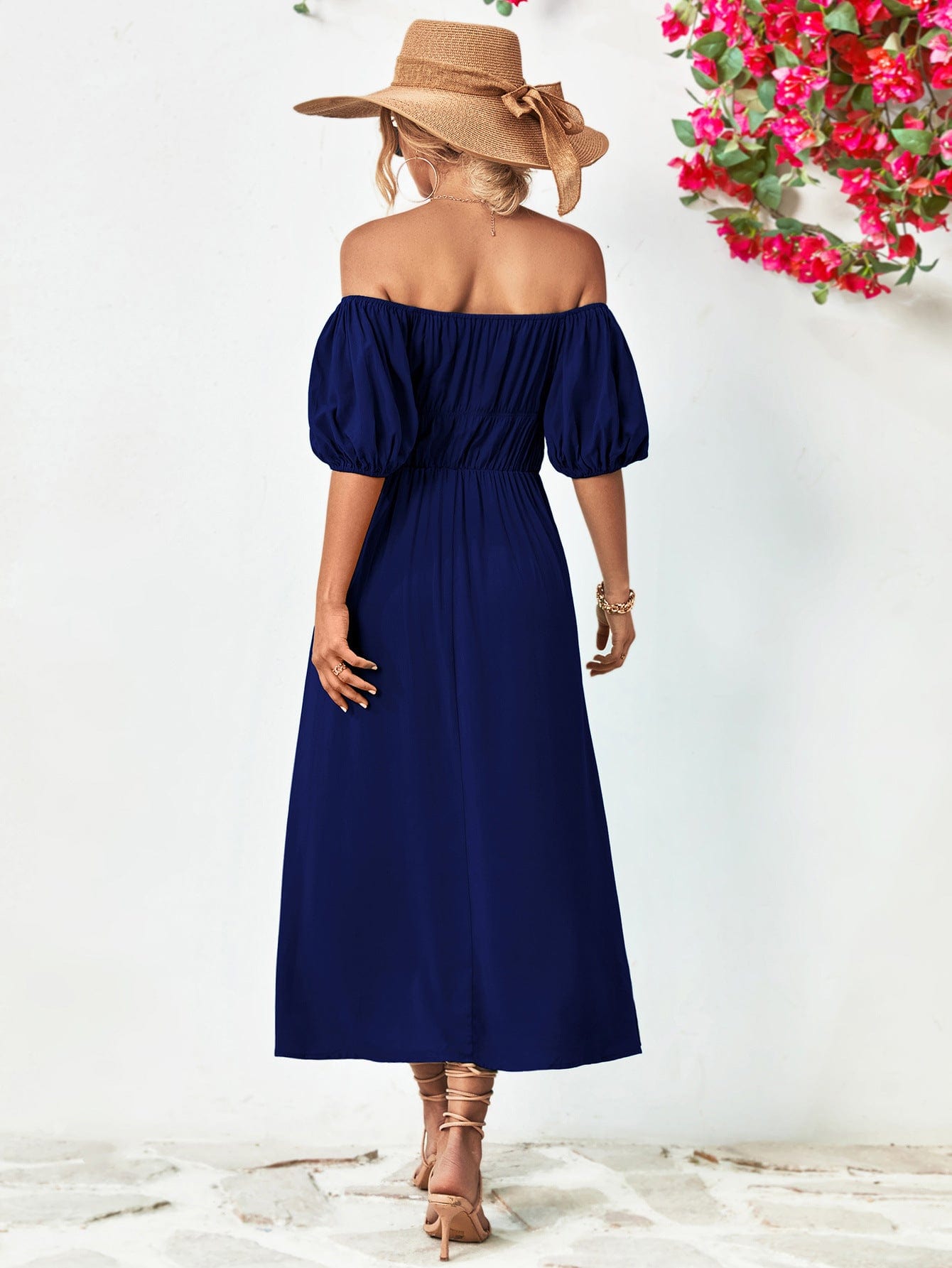 Off-Shoulder Balloon Sleeve Midi Dress - Body By J'ne