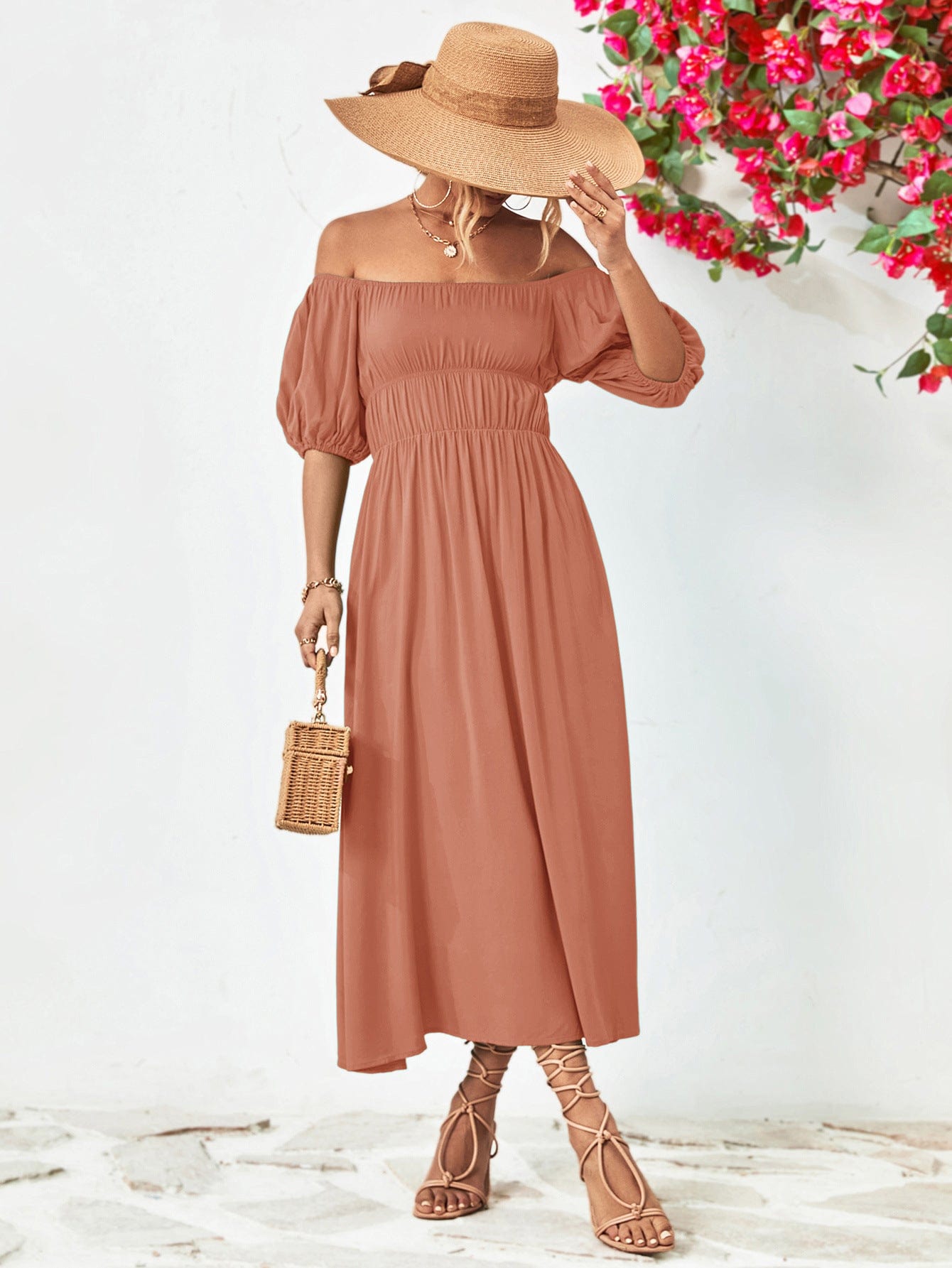 Off-Shoulder Balloon Sleeve Midi Dress - Body By J'ne