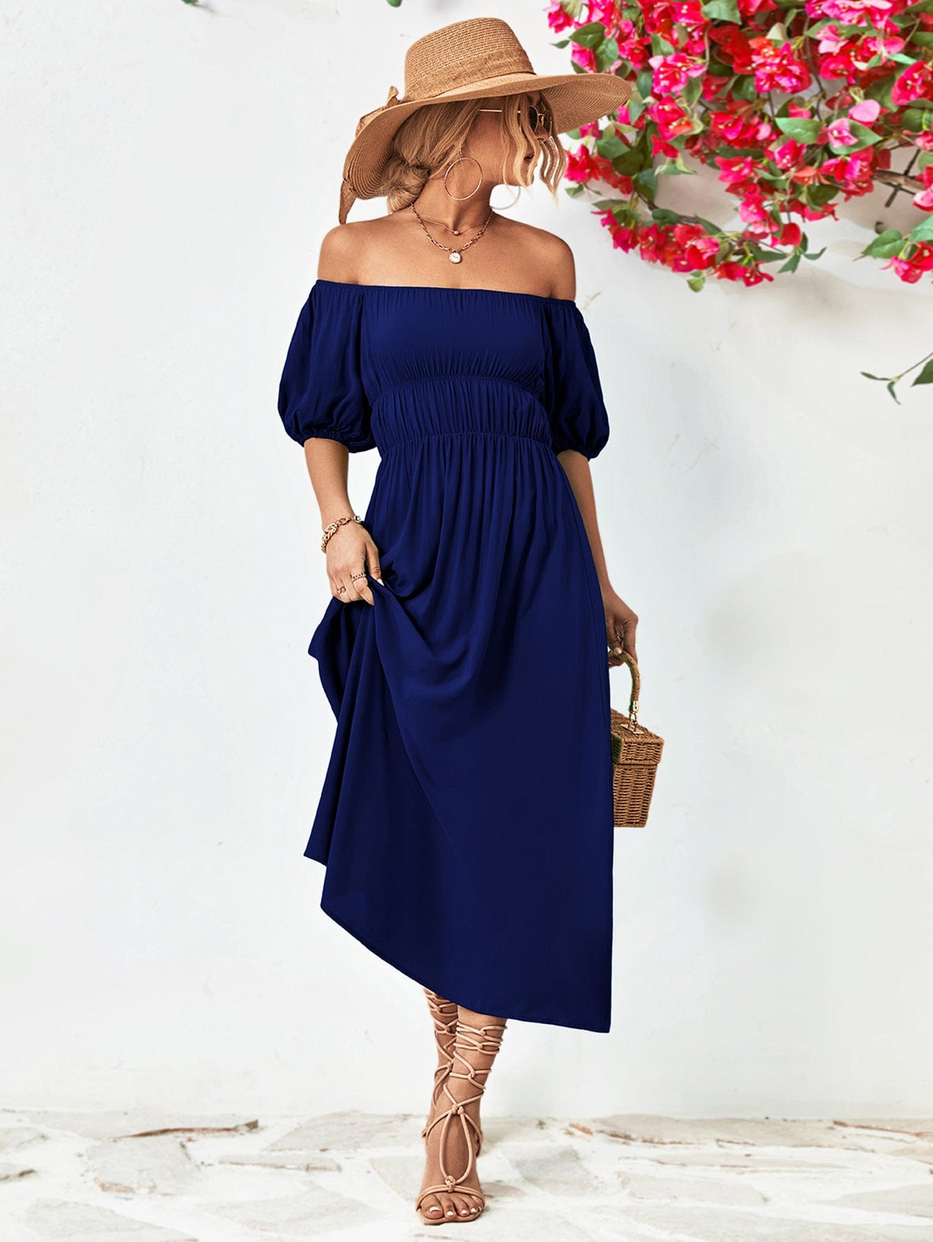 Off-Shoulder Balloon Sleeve Midi Dress - Body By J'ne