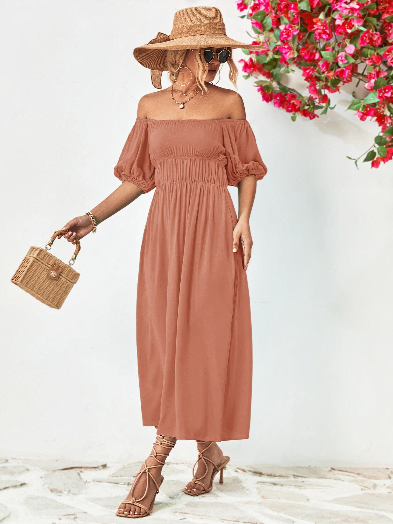 Off-Shoulder Balloon Sleeve Midi Dress - Body By J'ne