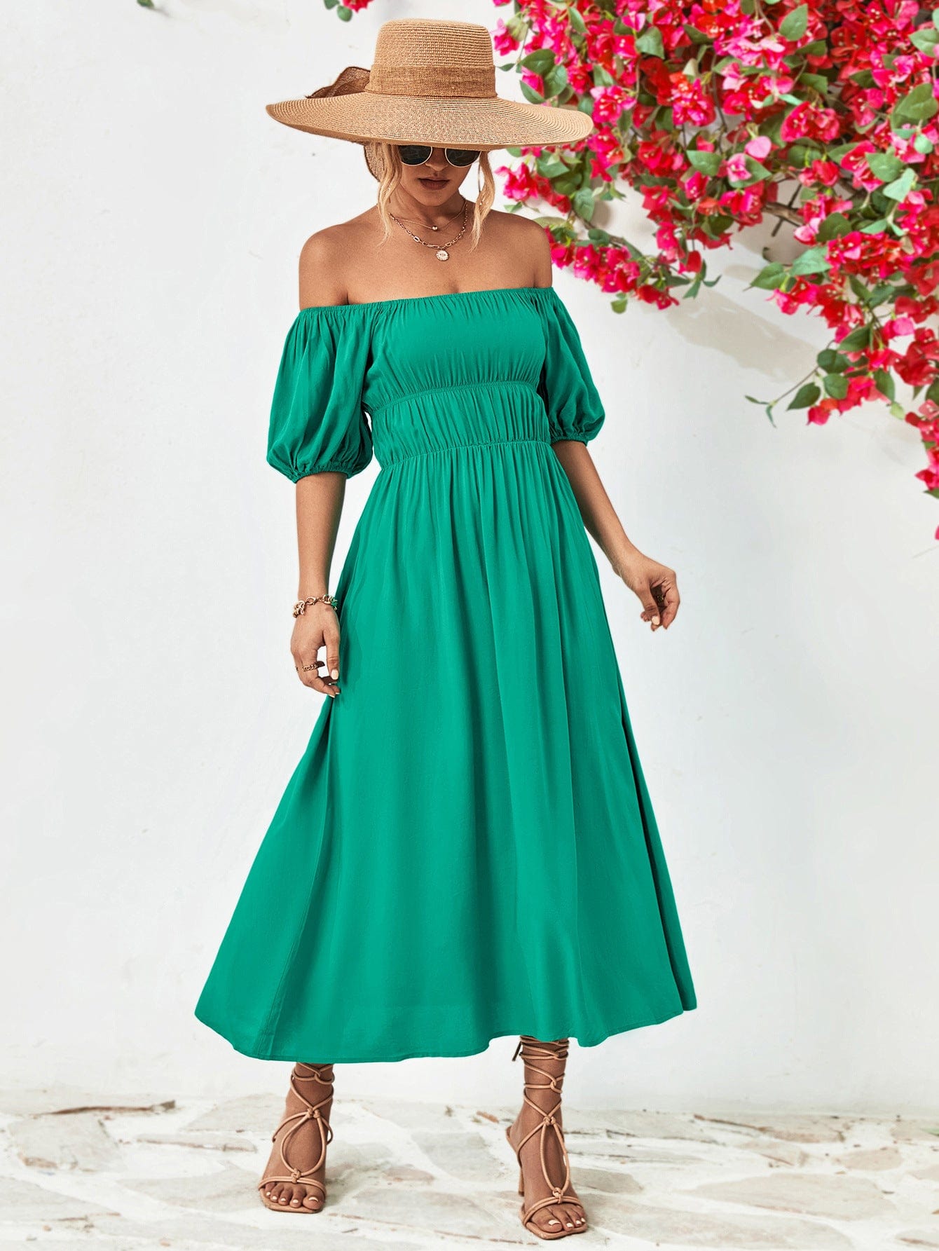Off-Shoulder Balloon Sleeve Midi Dress - Body By J'ne