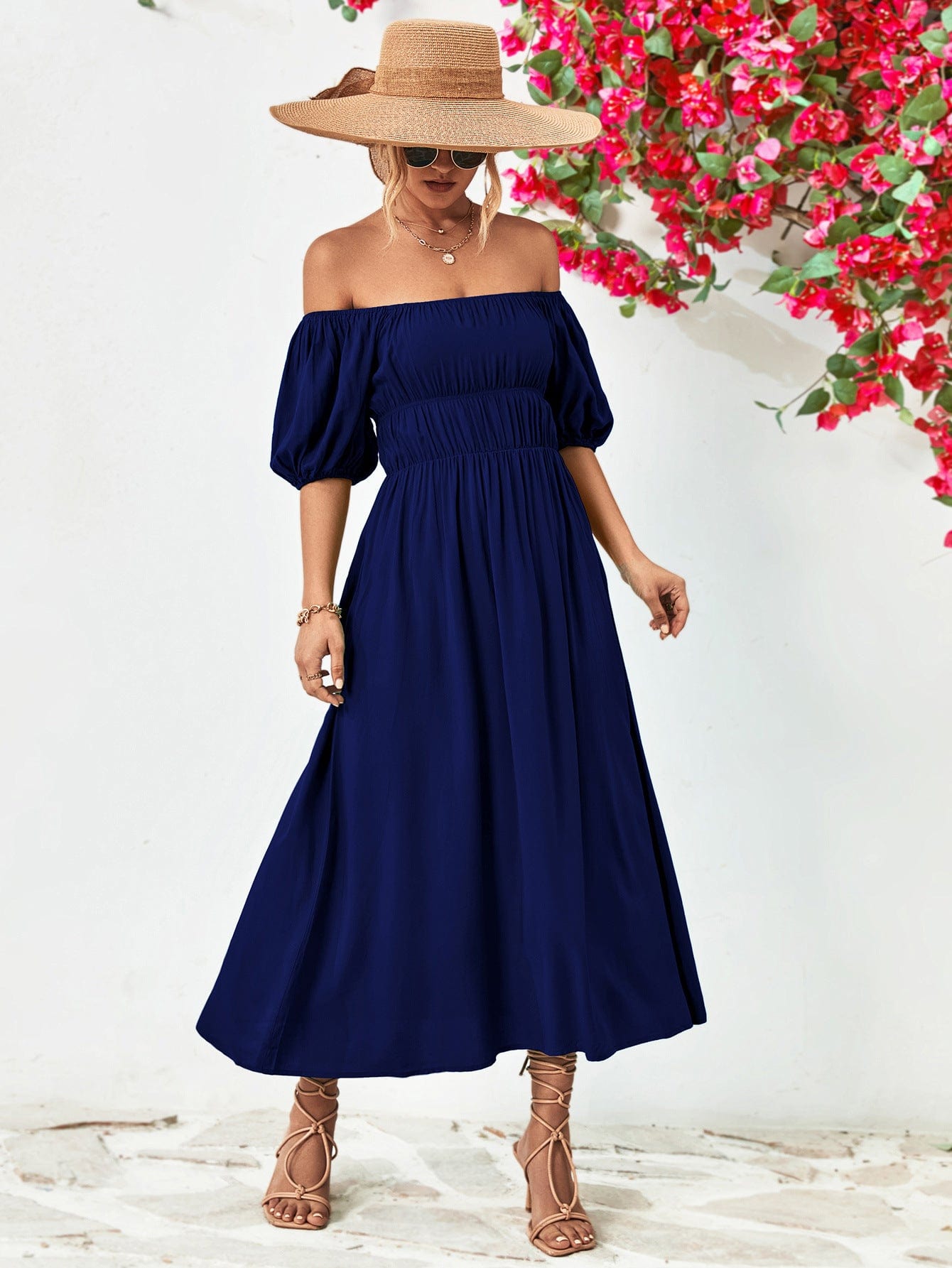 Off-Shoulder Balloon Sleeve Midi Dress - Body By J'ne
