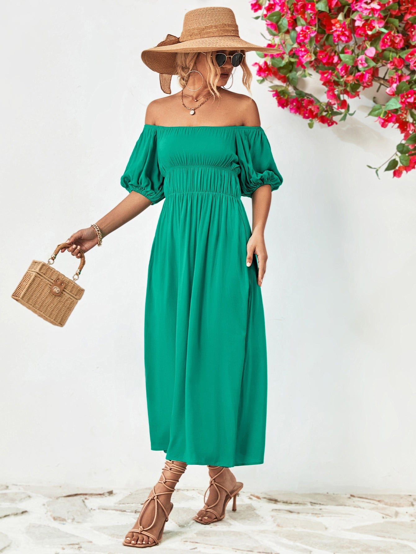 Off-Shoulder Balloon Sleeve Midi Dress - Body By J'ne