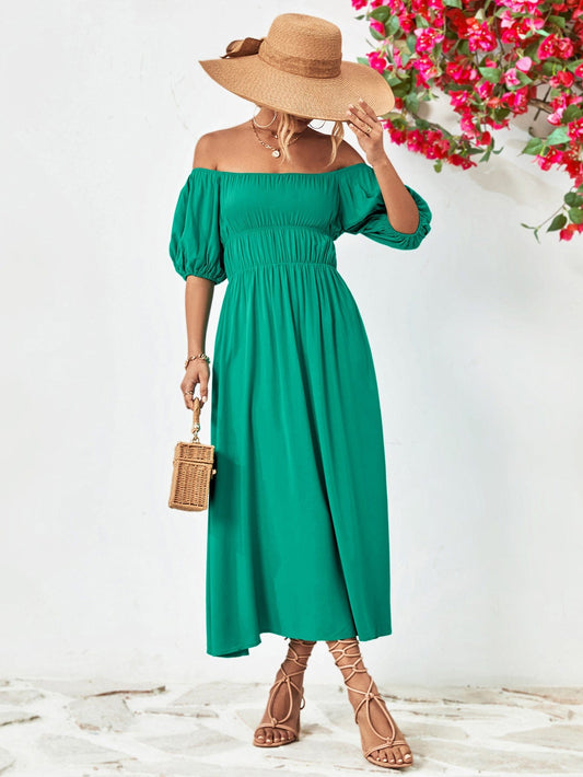 Off-Shoulder Balloon Sleeve Midi Dress - Body By J'ne