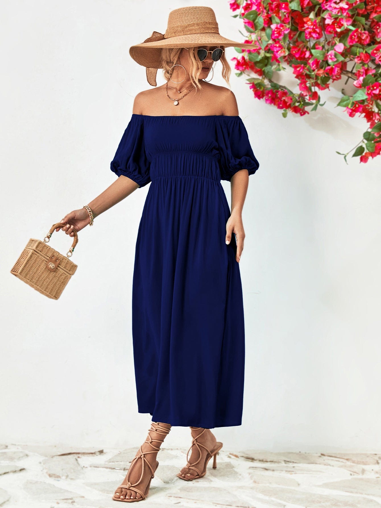 Off-Shoulder Balloon Sleeve Midi Dress - Body By J'ne