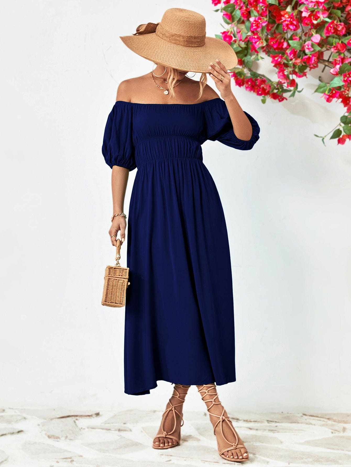Off-Shoulder Balloon Sleeve Midi Dress - Body By J'ne