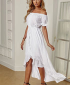 Off-Shoulder Drawstring Waist Ruffled High-Low Dress - Body By J'ne