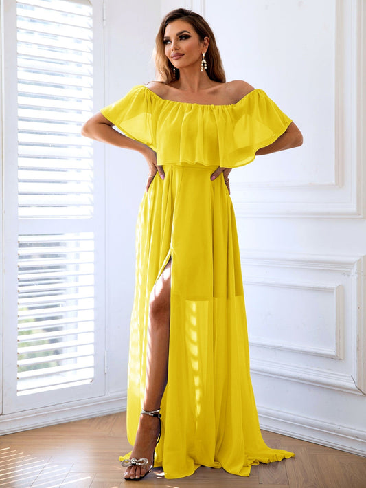 Off-Shoulder Layered Split Maxi Dress - Body By J'ne