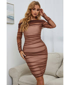 Off-Shoulder Ruched Long Sleeve Tulle Dress - Body By J'ne