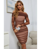 Off-Shoulder Ruched Long Sleeve Tulle Dress - Body By J'ne