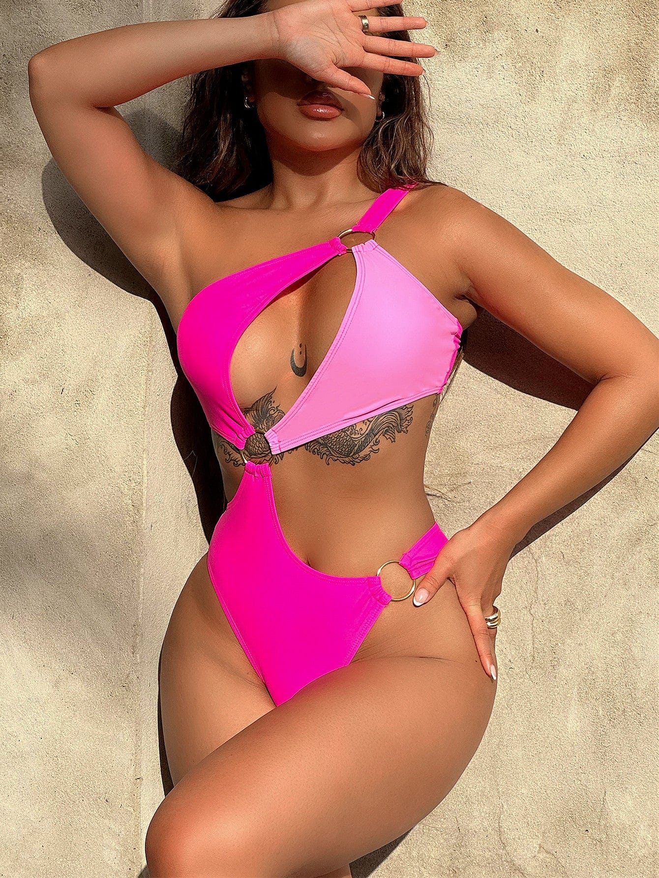 One-Shoulder Cutout Ring Detail One-Piece Swimsuit - Body By J'ne