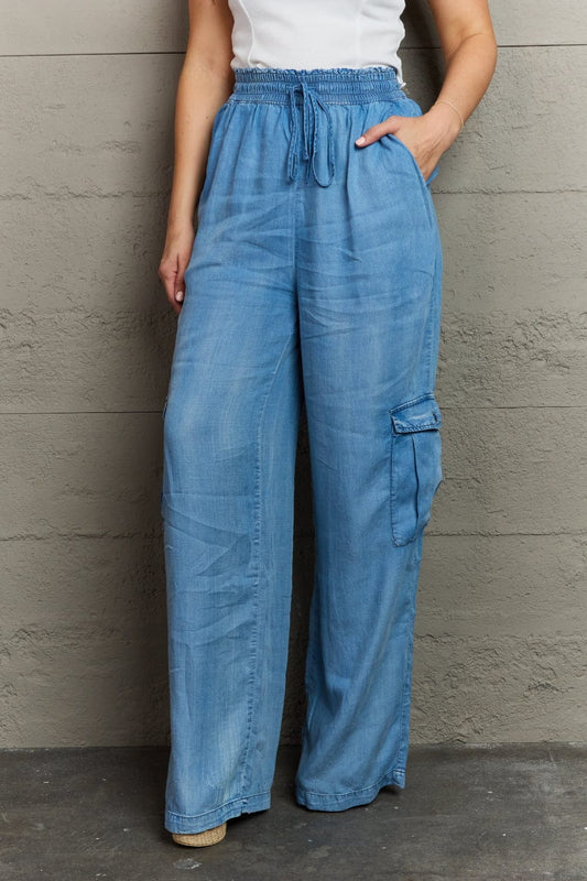 Out Of Site Full Size Denim Cargo Pants - Body By J'ne