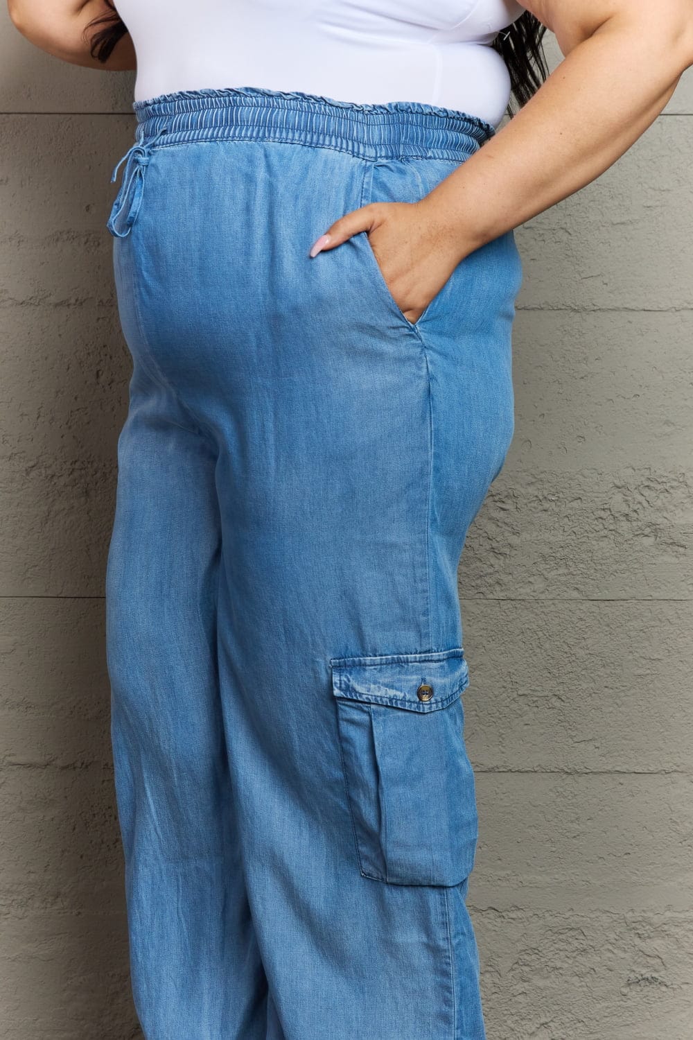 Out Of Site Full Size Denim Cargo Pants - Body By J'ne