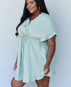 Out Of Time Full Size Ruffle Hem Dress with Drawstring Waistband in Light Sage - Body By J'ne