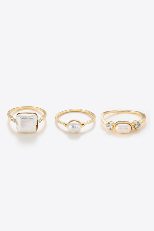 Pearl 18K Gold-Plated Ring Set - Body By J'ne