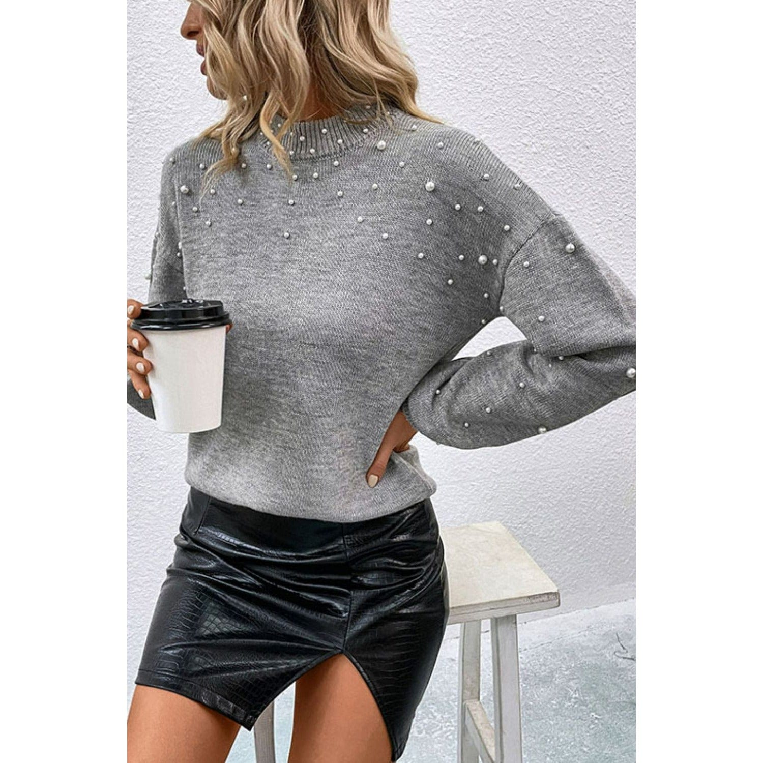 Pearl Dropped Shoulder Ribbed Trim Sweater - Body By J'ne