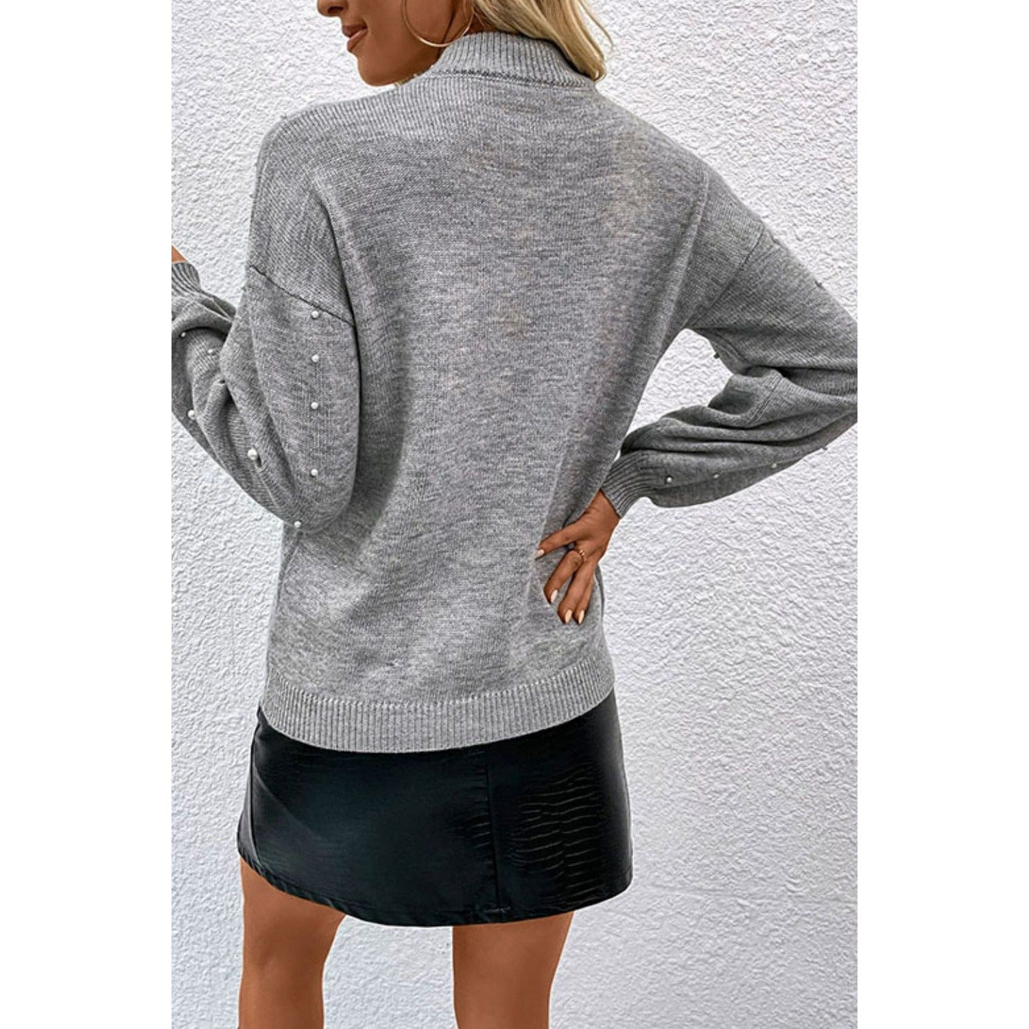 Pearl Dropped Shoulder Ribbed Trim Sweater - Body By J'ne