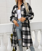 Plaid Belted Button Down Longline Shirt Jacket - Body By J'ne