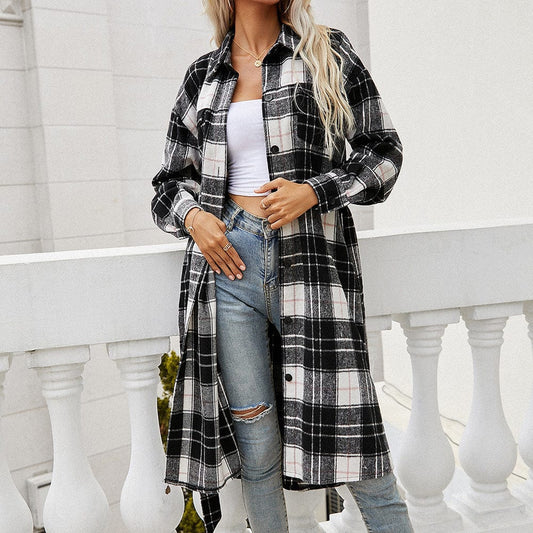 Plaid Belted Button Down Longline Shirt Jacket - Body By J'ne