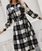 Plaid Belted Button Down Longline Shirt Jacket - Body By J'ne