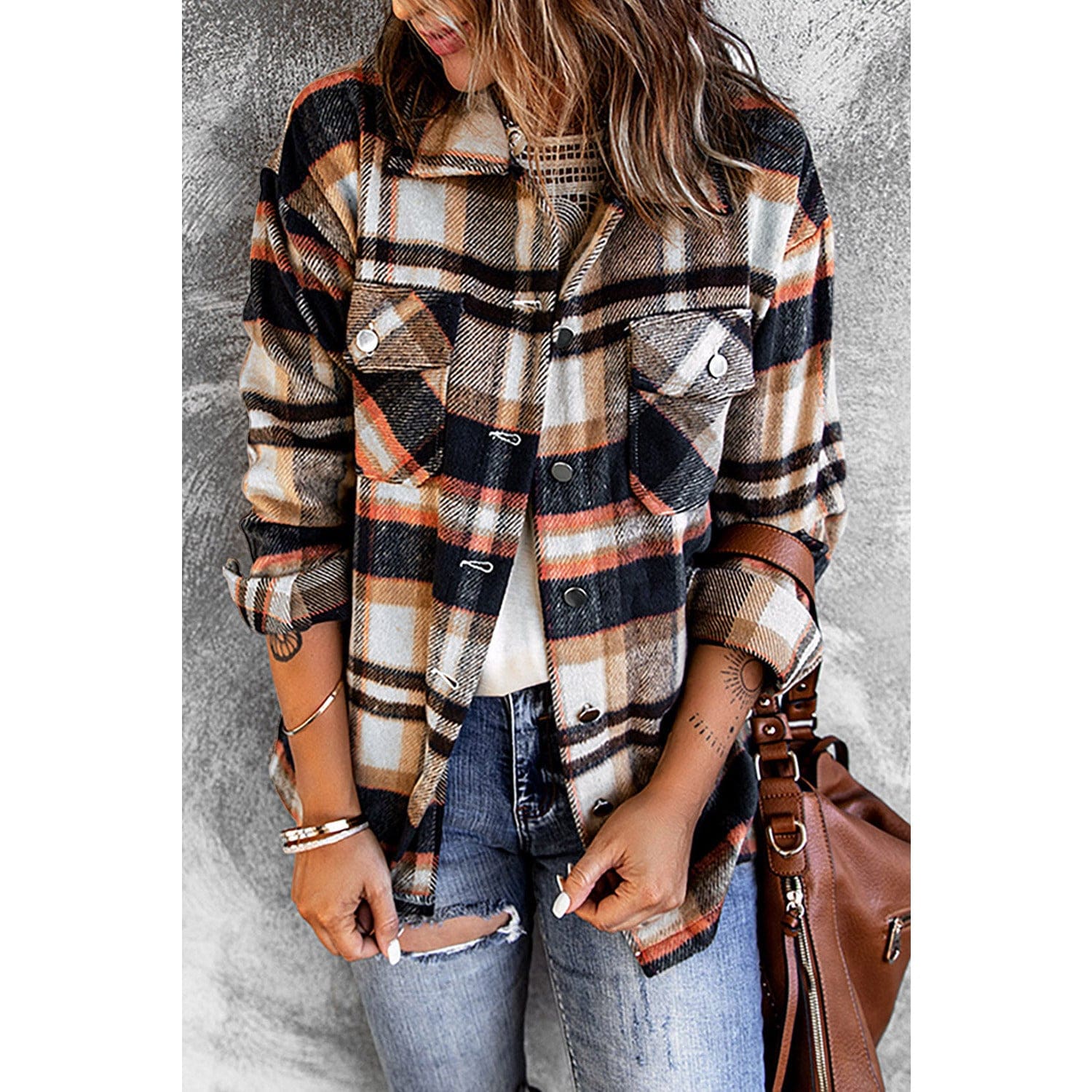 Plaid Button Front Shirt Jacket with Breast Pockets - Body By J'ne