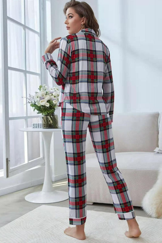 Plaid Button Front Top and Pants Lounge Set - Body By J'ne