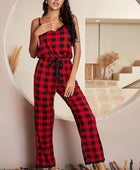 Plaid Lace Trim Spaghetti Strap Jumpsuit - Body By J'ne