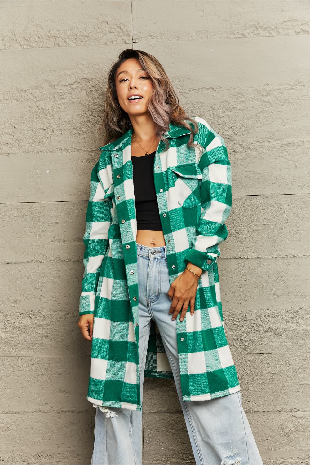 Plaid Longline Shirt Jacket - Body By J'ne