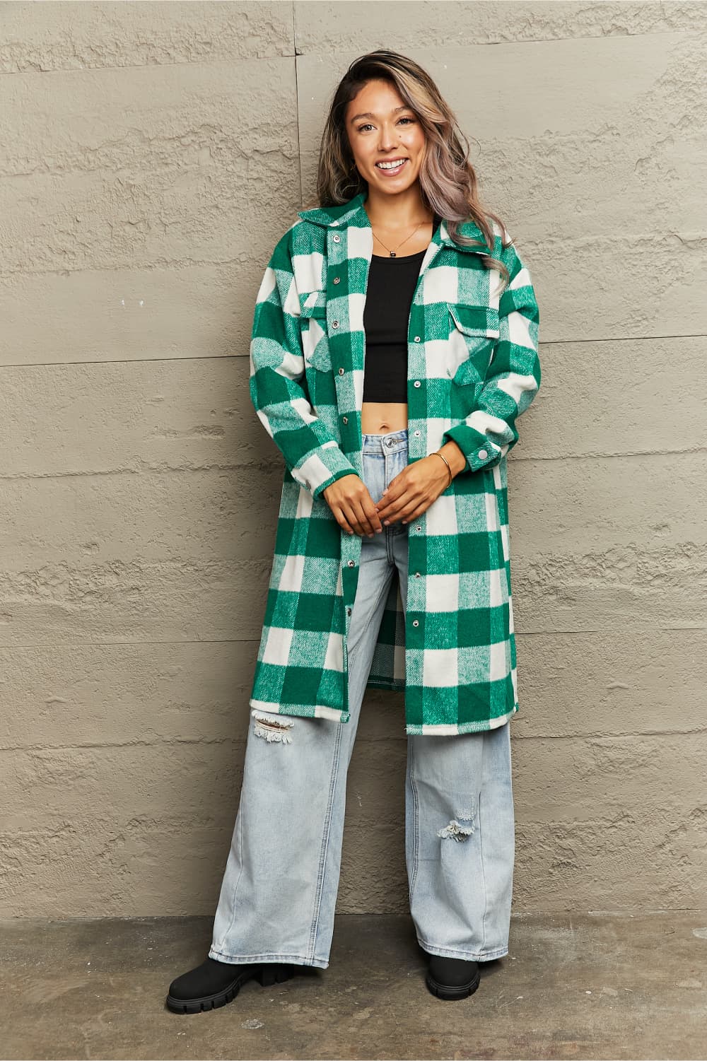 Plaid Longline Shirt Jacket - Body By J'ne