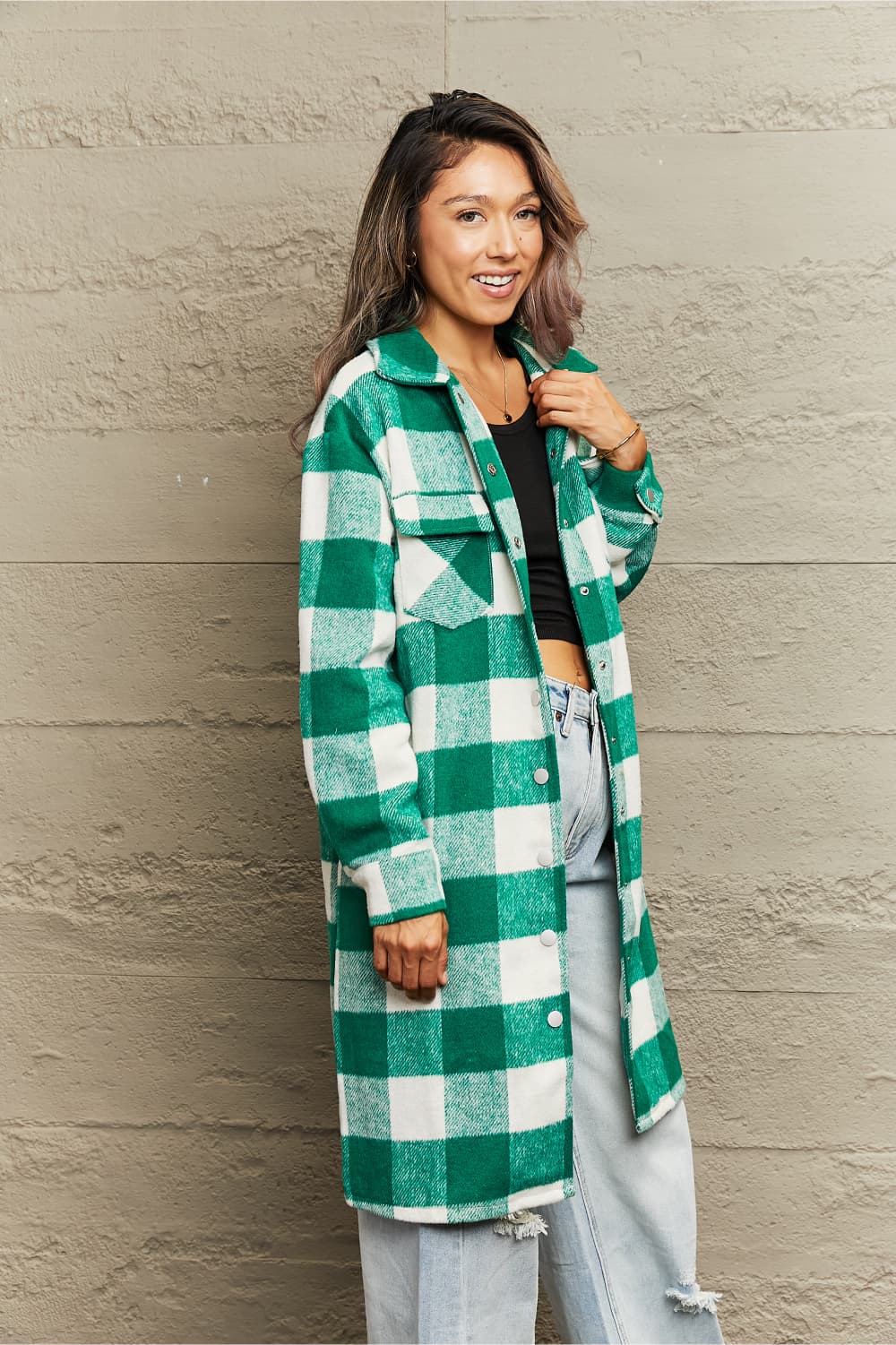 Plaid Longline Shirt Jacket - Body By J'ne