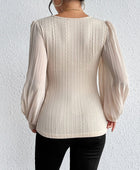 Pleated Puff Sleeve Round Neck Blouse - Body By J'ne