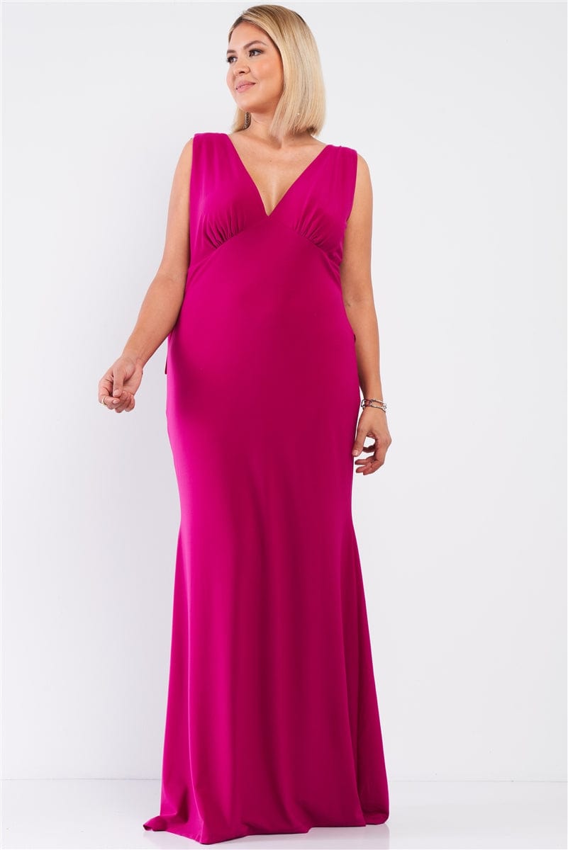 Plus Draped Back V-neck Sleeveless Maxi Dress - Body By J'ne