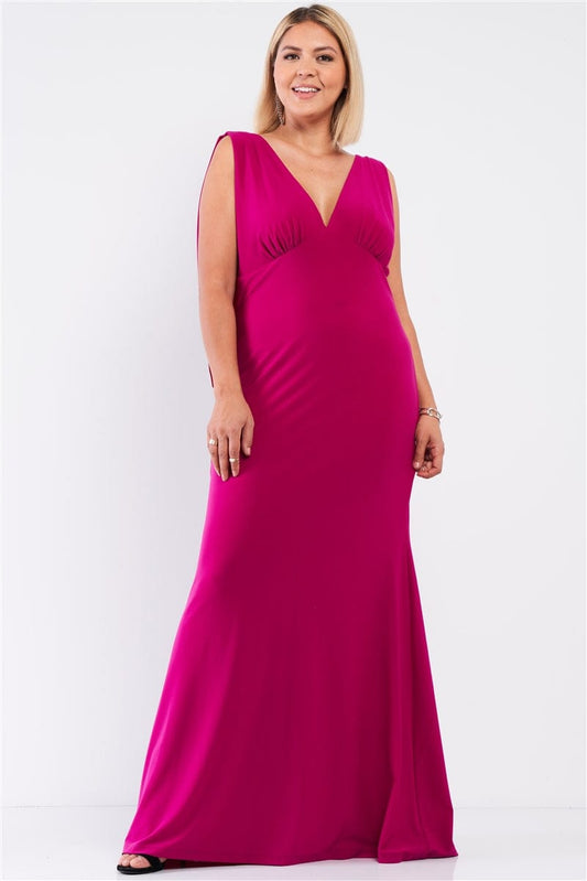 Plus Draped Back V-neck Sleeveless Maxi Dress - Body By J'ne