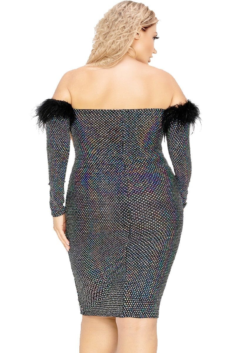 Plus Off Shoulder Feather Trim Detail Sequin Dress - Body By J'ne