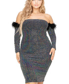 Plus Off Shoulder Feather Trim Detail Sequin Dress - Body By J'ne