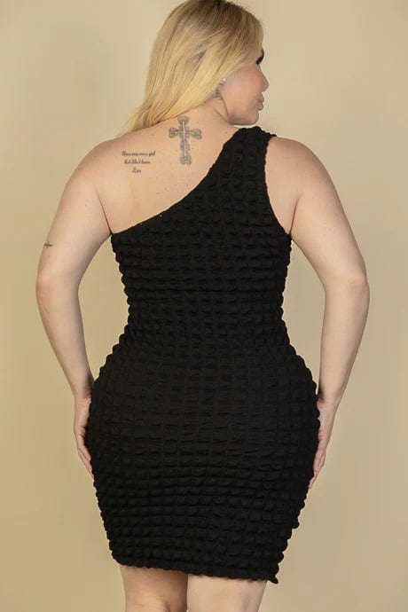 Plus Size Bubble Fabric One Shoulder Bodycon Mini Dress - Body By J'ne