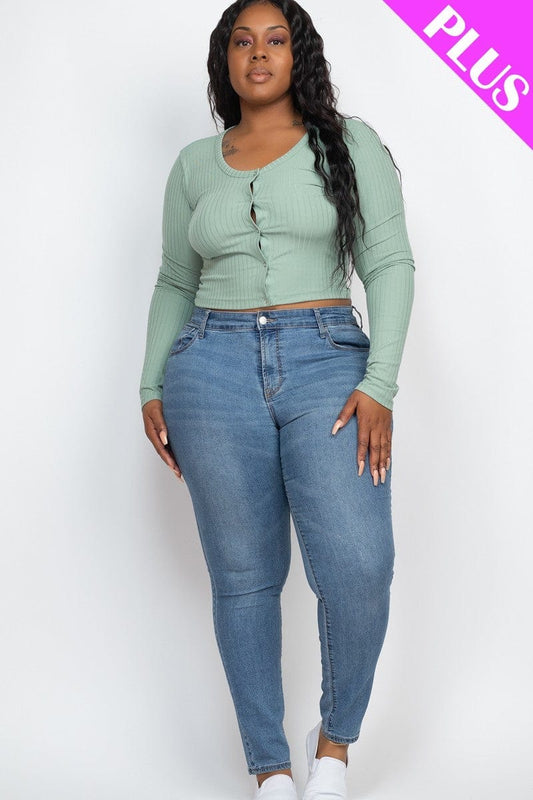 Plus Size Button Up Cropped Top - Body By J'ne