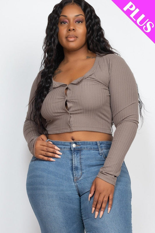 Plus Size Button Up Cropped Top - Body By J'ne