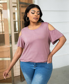 Plus Size Cold-Shoulder Round Neck Curved Hem Tee - Body By J'ne