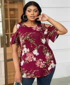 Plus Size Cold-Shoulder Round Neck Curved Hem Tee - Body By J'ne