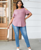 Plus Size Cold-Shoulder Round Neck Curved Hem Tee - Body By J'ne